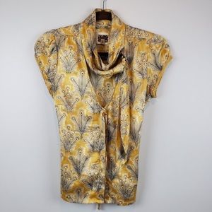 Free People Gold Peacock Feather Silk Blouse Top 6